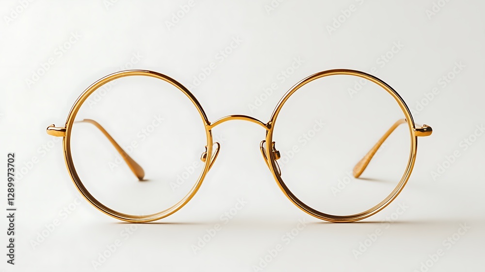 Fototapeta premium Golden round eyeglasses on white background