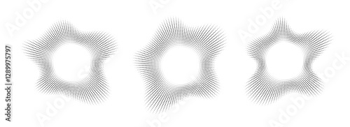 Sound wave, circular equalizer icons, round music soundwave shape, concentric energy burst. Vector illustration.
