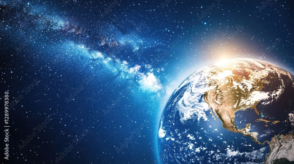 Obraz premium Earth globe in starry space, symbolizing unity and infinite possibilities.