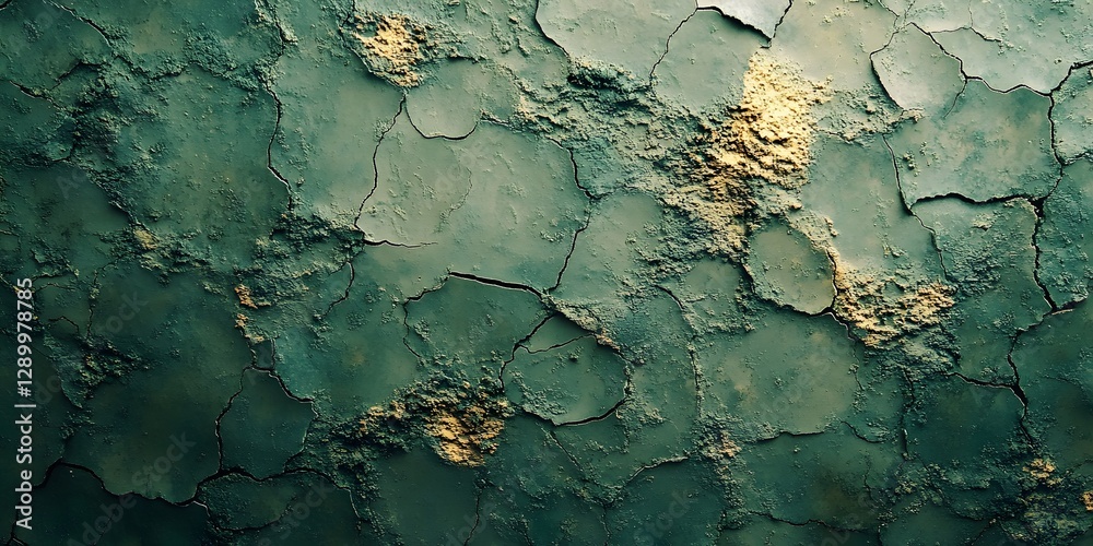 Fototapeta premium Emerald Cracked Texture: A Study in Green and Gold