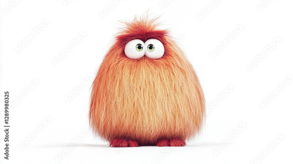 Fototapeta premium Cute Fluffy Cartoon Creature Adorable Furry Monster 3D Render Funny Playful Orange W