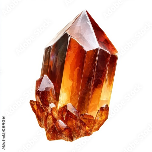 Discover the captivating allure of this exquisitely rendered crystal, a radiant embodiment of nature's artistry Explore the depth of its amber hues, a mesmerizing symphony of light and shadow This