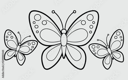 Three adorable black and white butterflies for coloring.