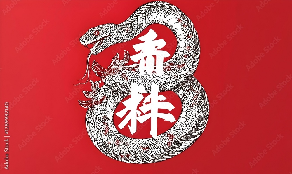 Zodiac Snake Calligraphy, intricate brush strokes form elegant kanji characters representing the symbolism and traits of the snake zodiac sign. Zodiac Snake Calligraphy, intricate brush strokes form elegant kanji characters representing the symbolism and traits of the snake zodiac sign.