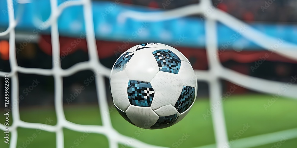 Fototapeta premium Close up of Soccer Ball Moments Before Hitting the Net During a Game