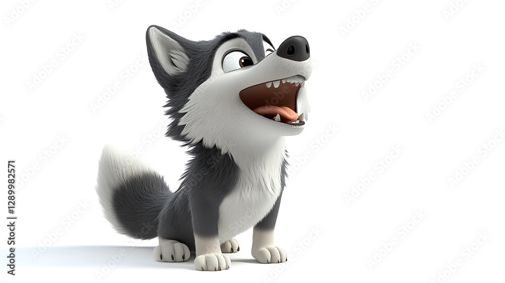 Exciting cartoon wolf puppy studio animation fun environment playful view Exciting cartoon wolf puppy studio animation fun environment playful view