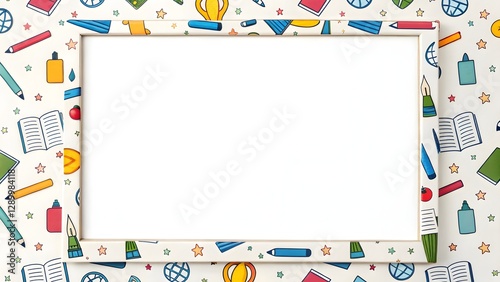 Blank White Frame on Colorful School Supplies Background – Education, Learning, and Back to School Concept Template