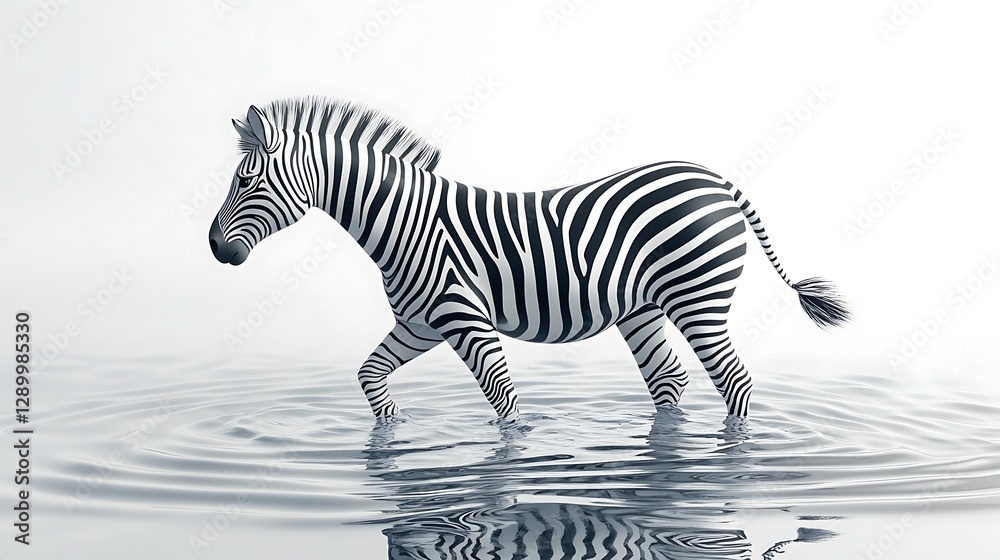 Naklejka premium Zebra walking through water nature scene wildlife photography