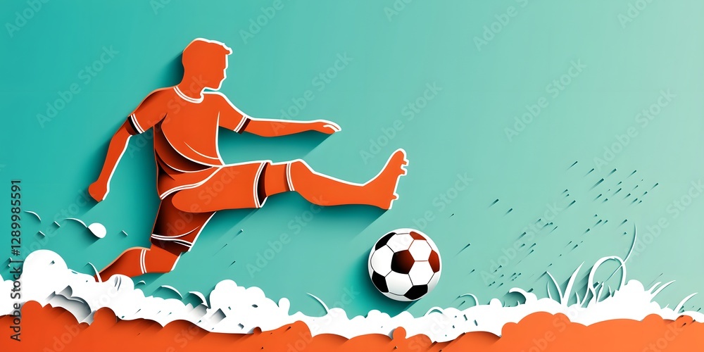 Fototapeta premium Minimalist Papercut Soccer Player in Dynamic Action Kick