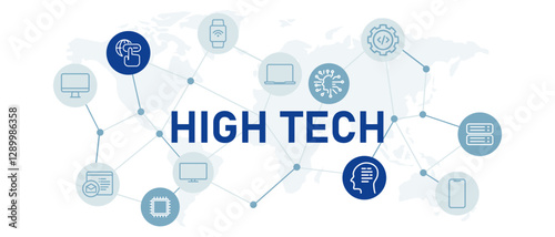 High tech icon set with illustration computer networking AI artificial intelligence autonomous system future modern smart technology