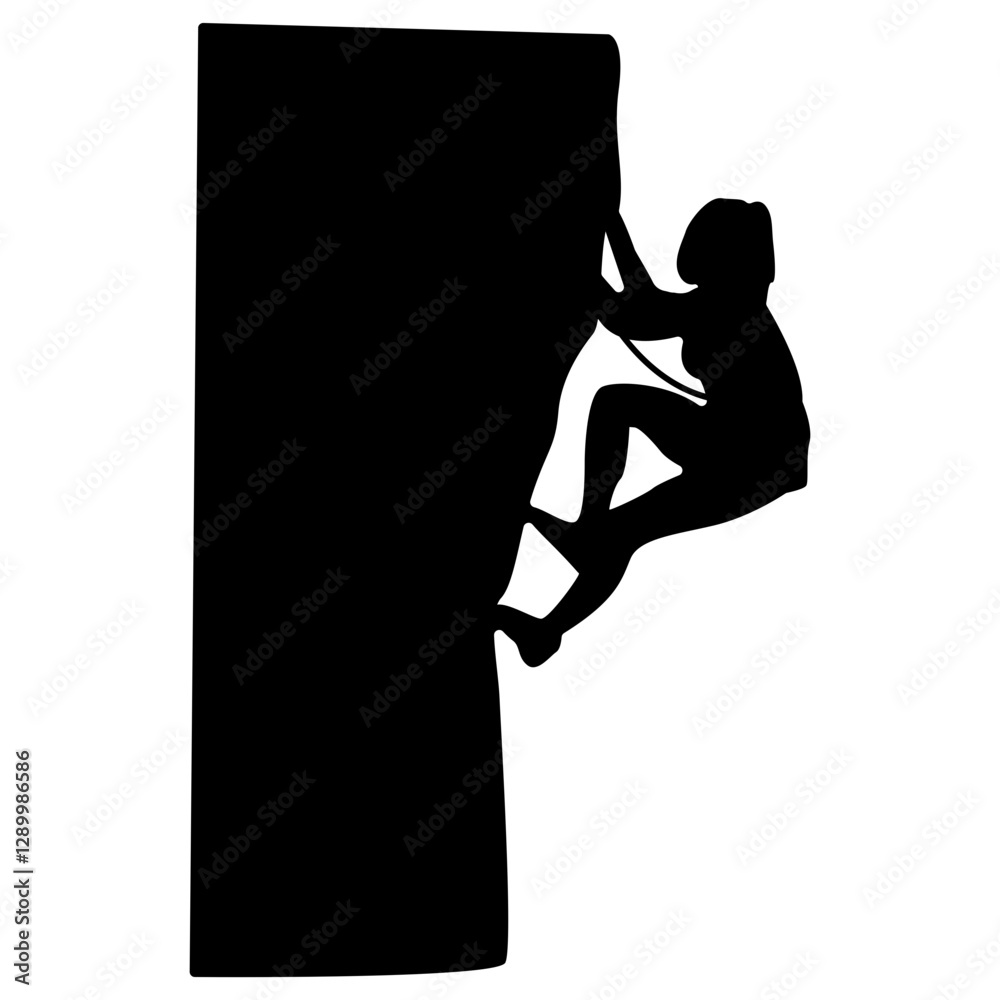 Fototapeta premium Silhouette of Person Rock Mountain Climbing. Vector Illustration.