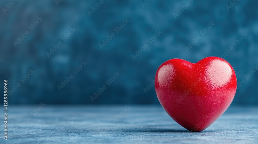 Fototapeta premium Red heart on blue background, love concept (1)