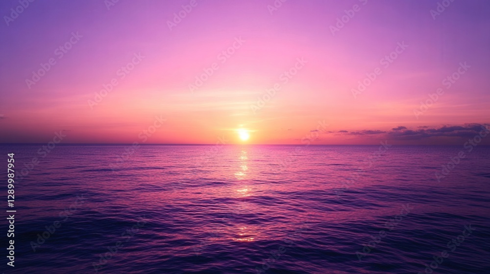 Fototapeta premium Vivid Pink and Purple Ocean Sunset with Reflected Sunlight