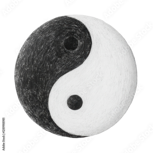 Yin Yang Symbol with Textured Black and White Design on White Background