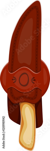 Letter I or number one as cowboy leather knife holster features detailed stitching and handle. Cartoon vector cowboy font, wild west typeface, western type, sheriff English alphabet character for kids