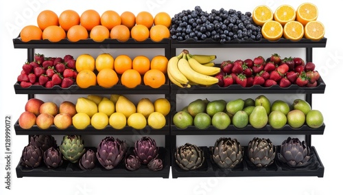 Fresh fruits and vegetables on display at a grocery store photo