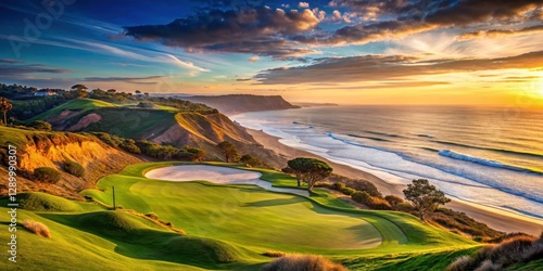 Overlooking majestic Torrey Pines golf course with stunning panoramic ocean views in La Jolla , Landscape photo