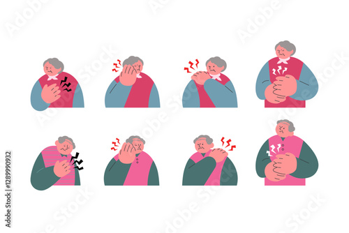 Elderly Person Pain Illustrations. Old man feeling pain. Flat illustration style.