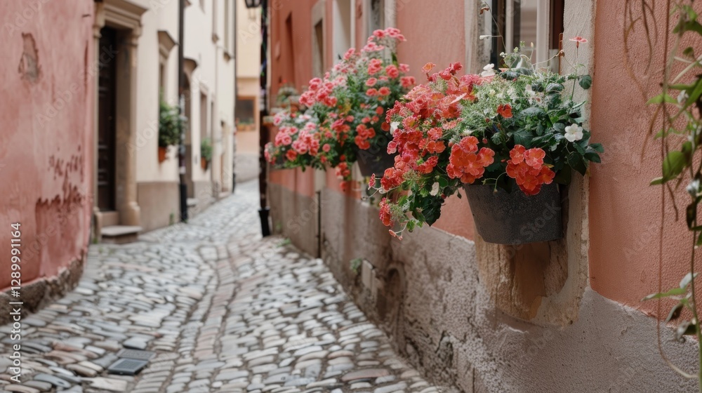 view of house walls decorated with flowers and roads view of house walls decorated with flowers and roads