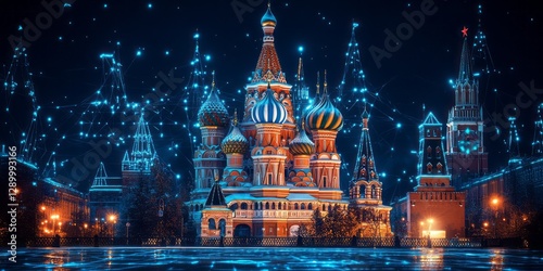 Saint basils cathedral glows in a modern networked moscow