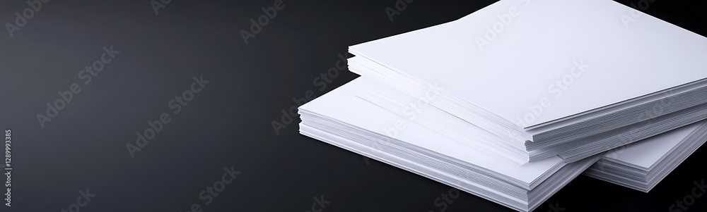 Stack of blank white paper sheets on a dark background, ideal for printing or writing. Stack of blank white paper sheets on a dark background, ideal for printing or writing.