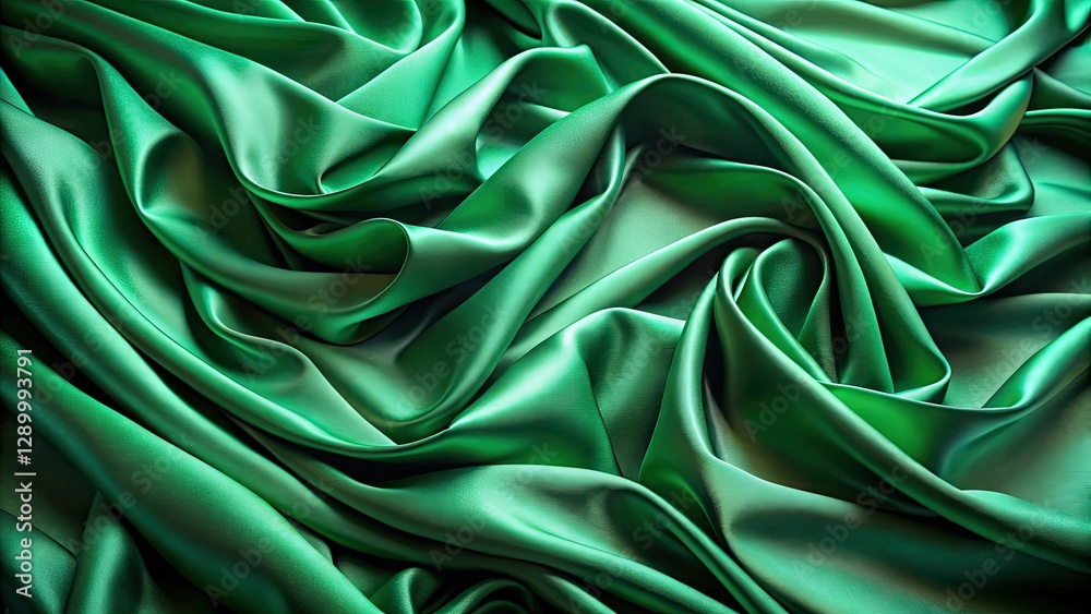 Fototapeta premium Soft light bathes lush green fabric; a close-up drone shot reveals exquisite textile texture.