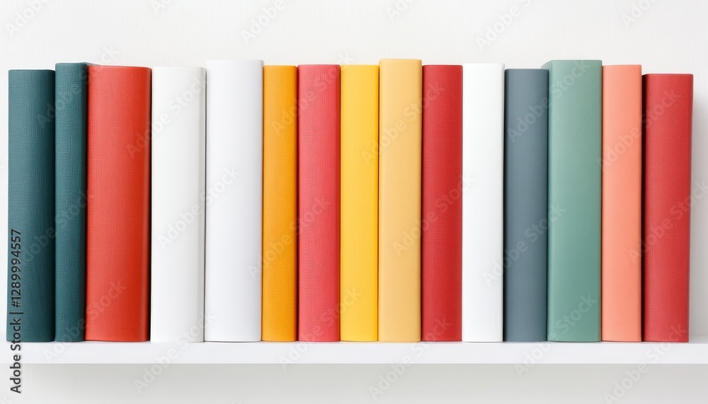 A vibrant shelf filled with colorful books showcasing various designs and colors. A vibrant shelf filled with colorful books showcasing various designs and colors.