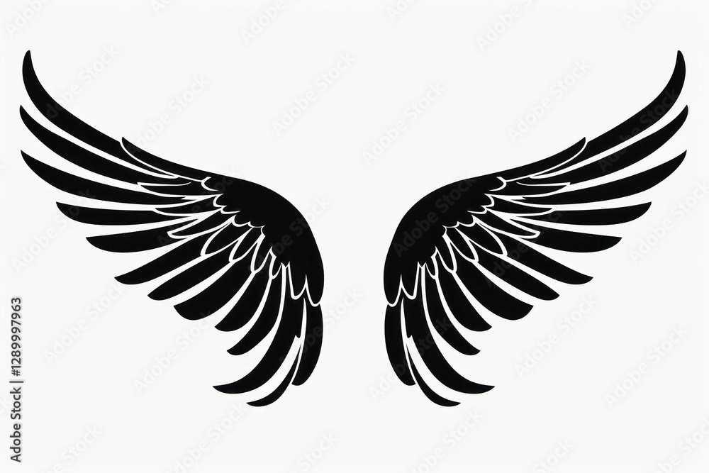 Fototapeta premium Angel wings illustration silhouette black.