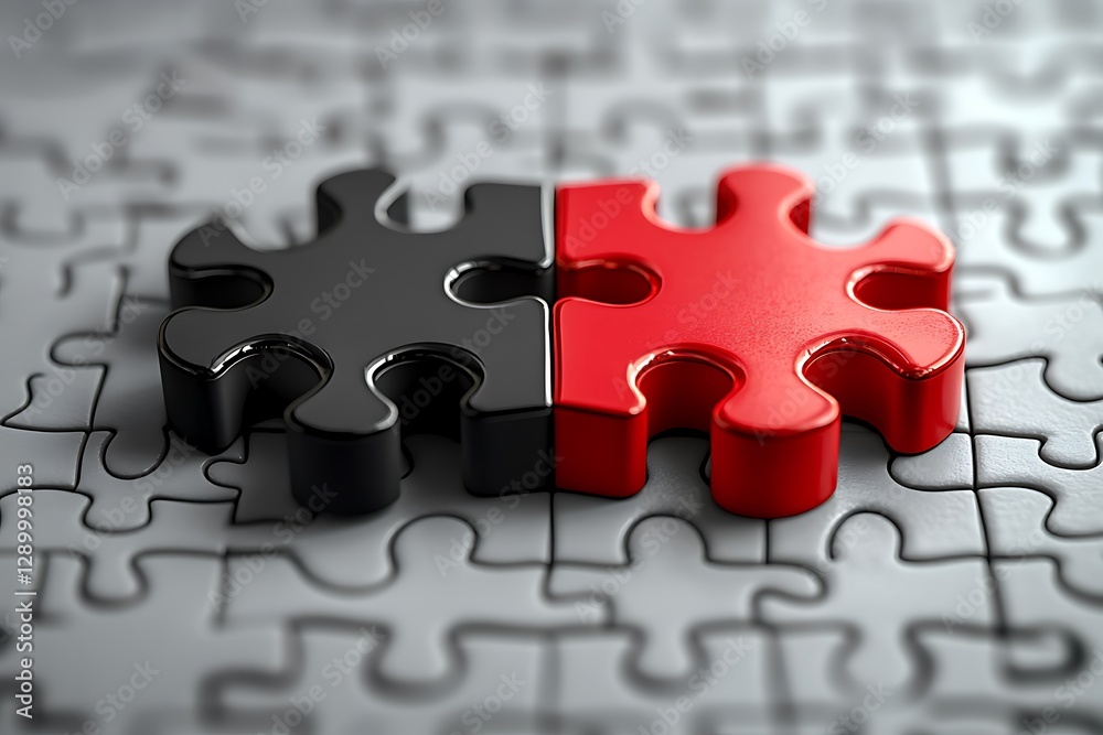 Fototapeta premium Black & red puzzle isolated on white background