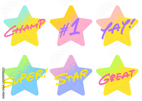 元気な星のメッセージセット。メゾティント風フレーム。