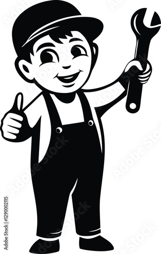Wallpaper Mural Cartoon mechanic or plumber boy holding a wrench vector, Cartoon mechanic or plumber boy holding a wrench silhouette and line art vector illustration Torontodigital.ca