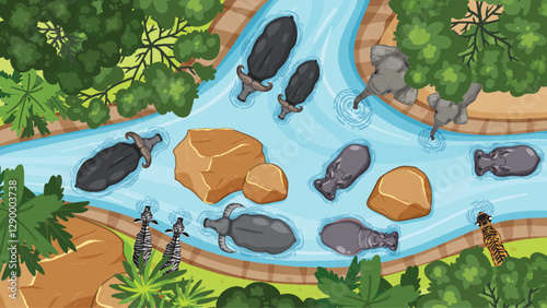 Aerial View of River Wildlife Scene