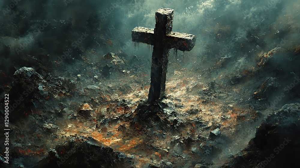 Fototapeta premium arma christi holy nails and cross cross of jesus christ on the ground digital painting in oil