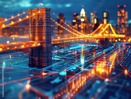 Digital Cityscape: A Futuristic Vision of the Brooklyn Bridge