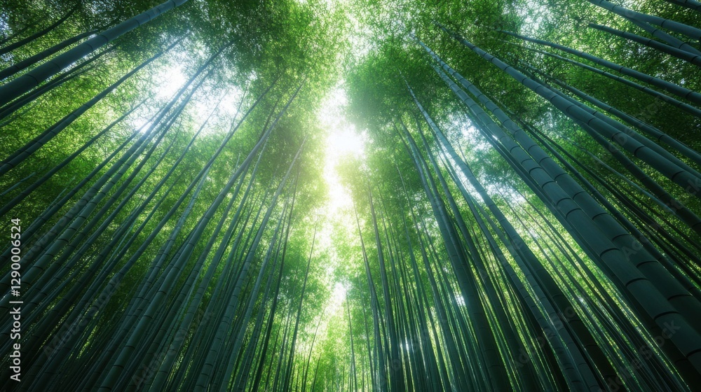 A serene bamboo forest with towering green stalks swaying gently in the wind. Sunlight filters through the dense canopy, casting mesmerizing patterns of light and shadow A serene bamboo forest with towering green stalks swaying gently in the wind. Sunlight filters through the dense canopy, casting mesmerizing patterns of light and shadow