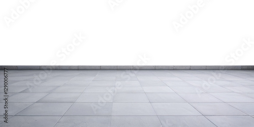 Grey Concrete Tile Floor Isolated on Transparent Background Cutout with Realistic Texture and Smooth Surface
