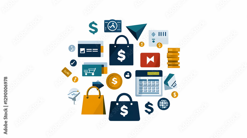 Fintech Solutions Icons, A vibrant collection of flat vector designs illustrating innovative financial technology tools and services. Fintech Solutions Icons, A vibrant collection of flat vector designs illustrating innovative financial technology tools and services.