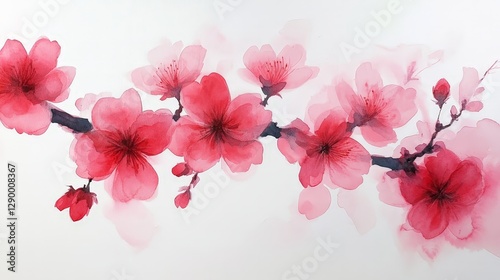 Wallpaper Mural A delicate watercolor illustration of cherry blossoms in vibrant pink hues on a white background. Torontodigital.ca