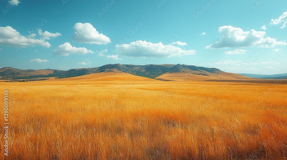 Fototapeta premium beautiful landscape with golden hills and clear blue sky toned