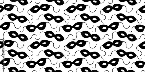 Carnival mask vector seamless pattern. Black masquerade mask pattern on white background.