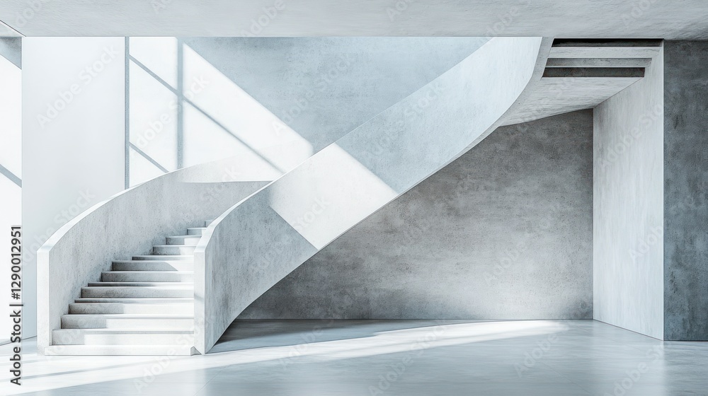 Fototapeta premium Modern concrete spiral staircase in a bright interior