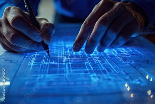 High Quality Image of Crop Hands Making Notes on Blueprint