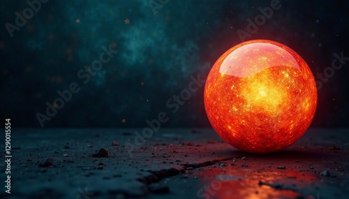 Dark and gritty grunge backdrop with glowing sphere, illuminated, sphere, round
