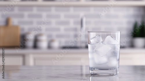 Refreshing Glass of Water with Ice in Modern Kitchen Setting
