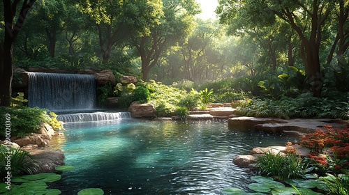 creation genesis god planted a garden in a place called eden beautiful green paradise with trees and a river flowing through the garden