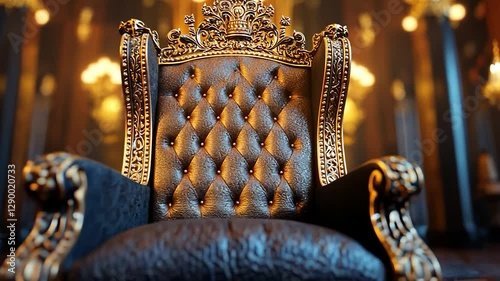 Ornate golden throne chair in opulent palace interior