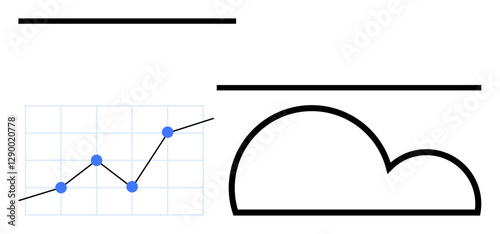 Line graph with upward trend and cloud icon symbolizes data growth and cloud storage. Ideal for analytics, cloud computing, business trends, scalability, digital innovation, tech reporting, abstract