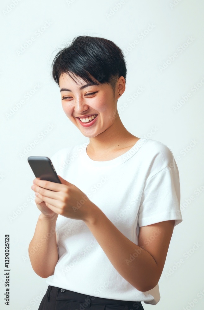 Asian woman using a phone happy female smile. Asian woman using a phone happy female smile.