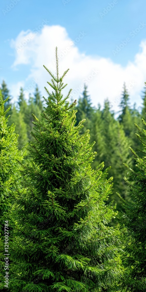 Fototapeta premium A beautiful row of evergreen trees standing tall in a peaceful woodland setting surrounded by nature