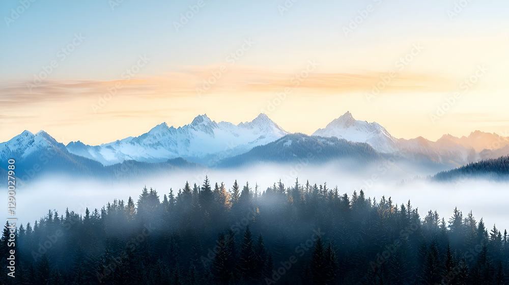 Obraz premium Misty Mountain Sunrise Landscape